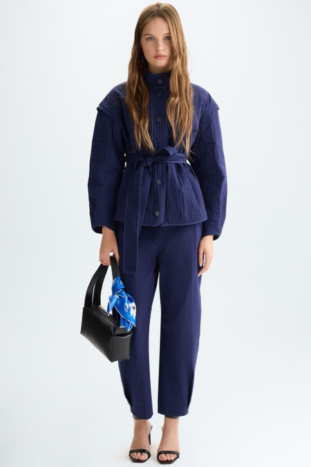 SEERSUCKER COTTON BARREL-LEG TROUSERS