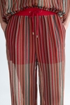 Striped pointelle knit straight-leg trousers