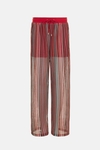 Striped pointelle knit straight-leg trousers
