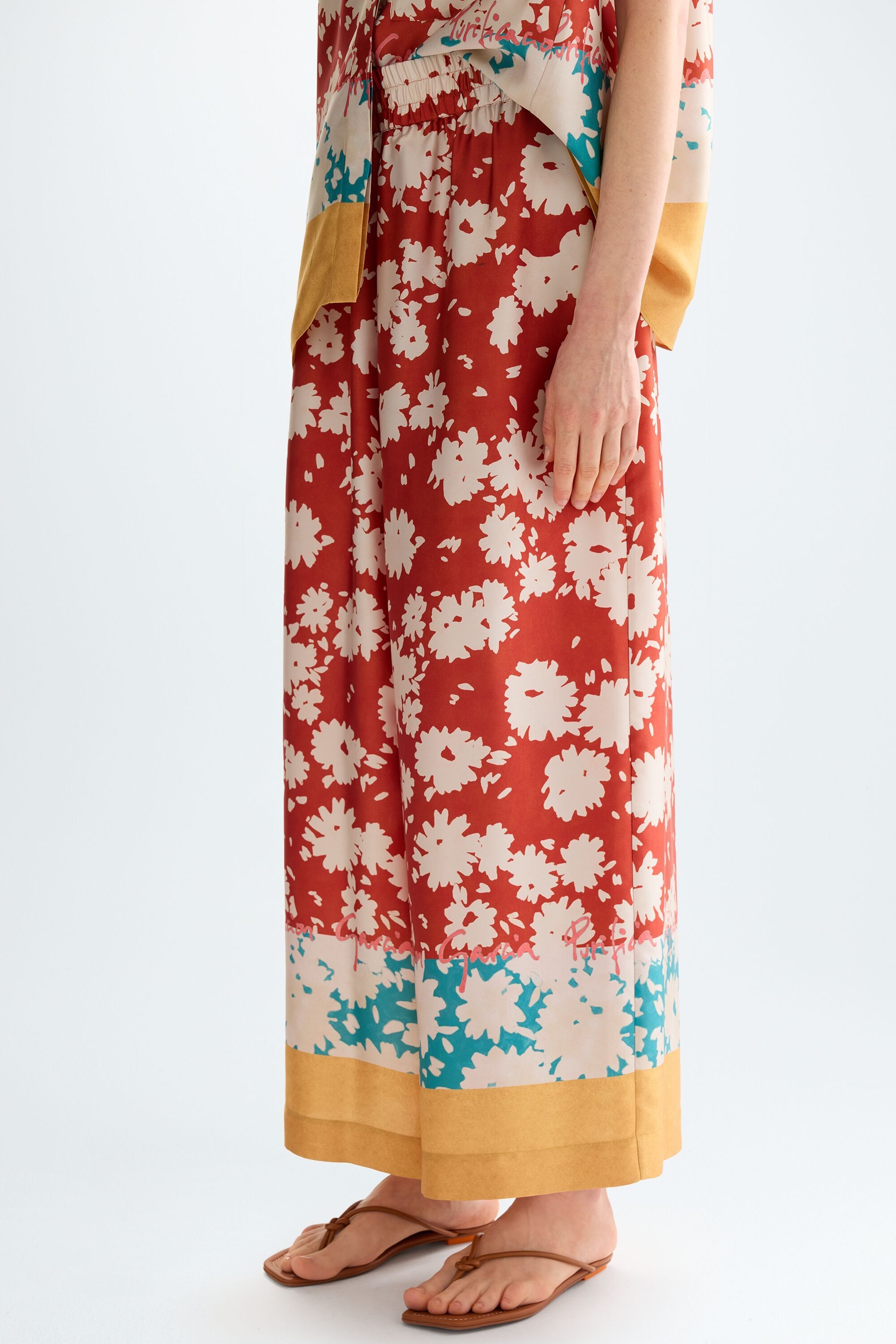 Diwali print twill wide-leg trousers