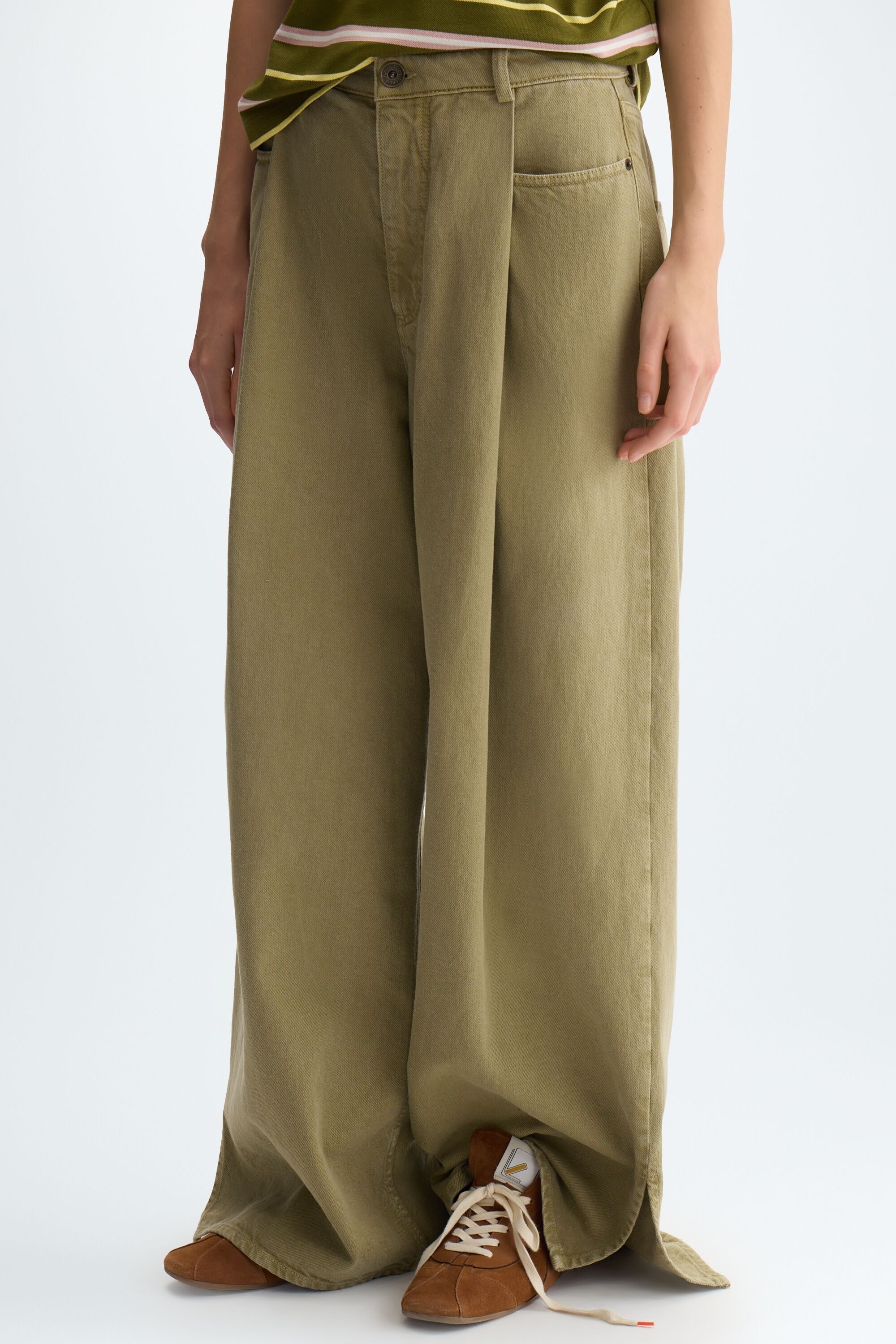 Cotton twill wide-leg trousers