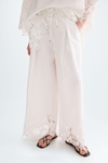 Cut-out embroidered poplin wide-leg trousers