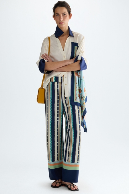 PRINT TWILL A-LINE PYJAMA-STYLE TROUSERS