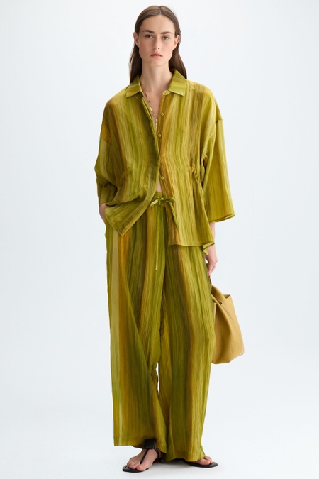 STRIPED PRINT CRINKLE SATIN PYJAMA-STYLE TROUSERS