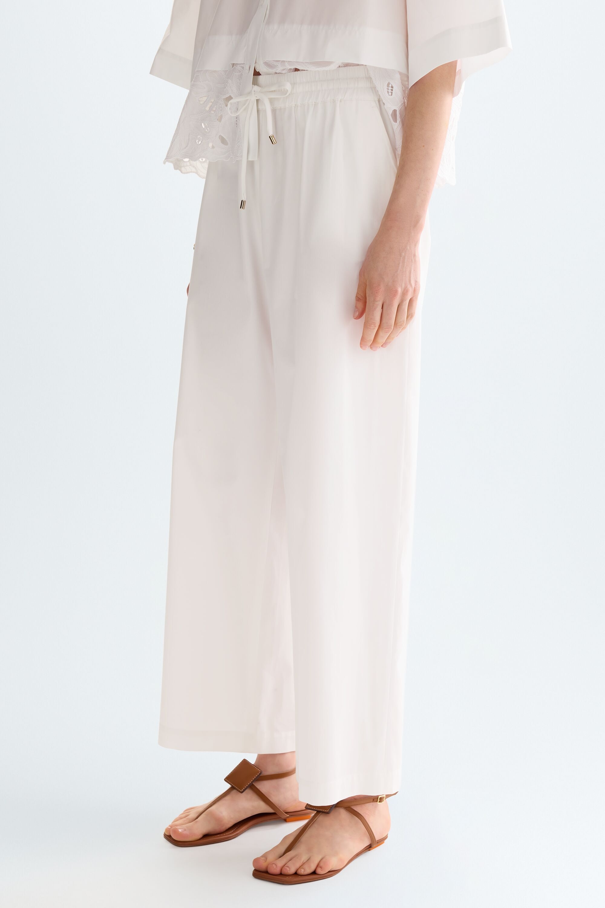 Cotton poplin pyjama-style trousers