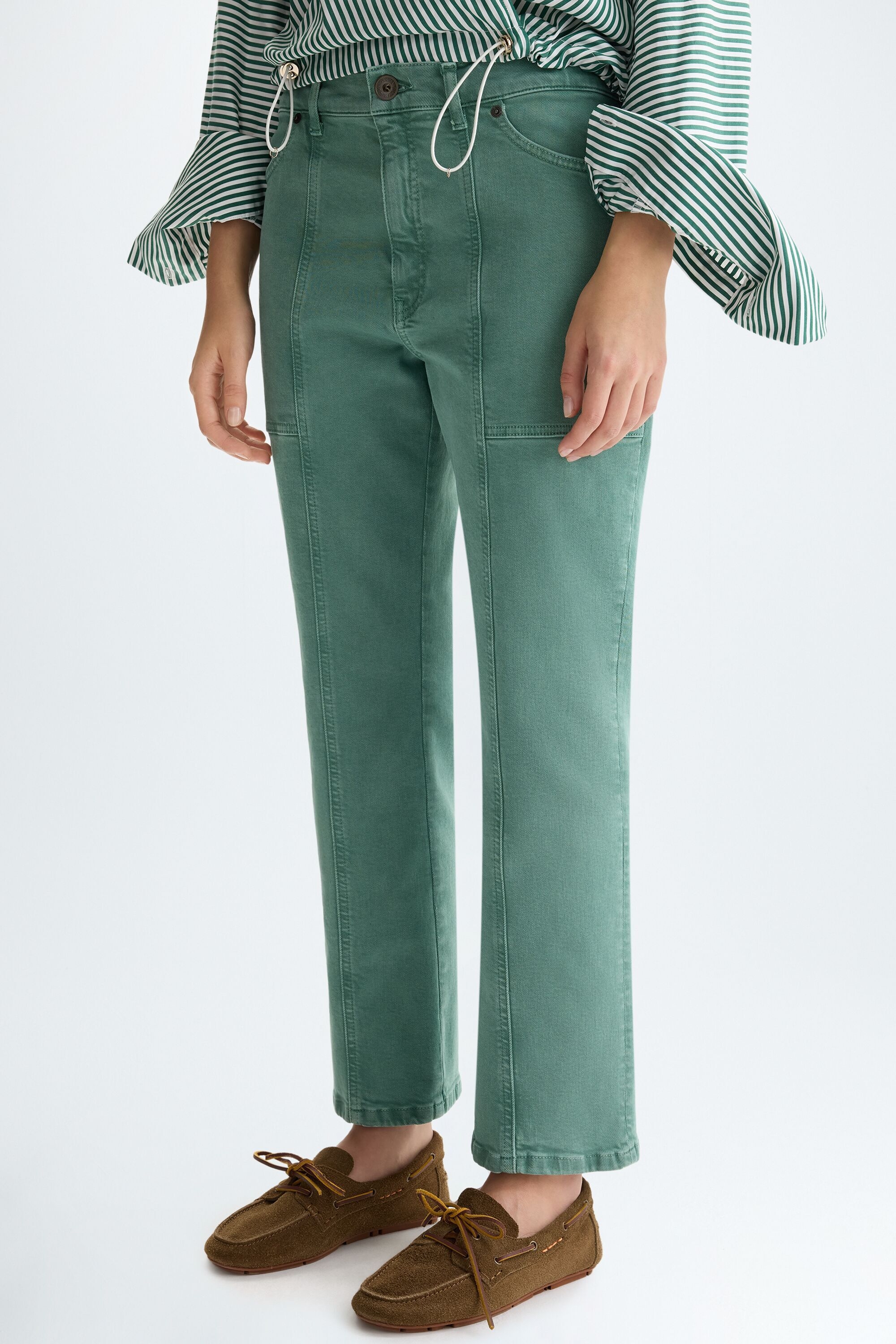 Cotton twill flared trousers