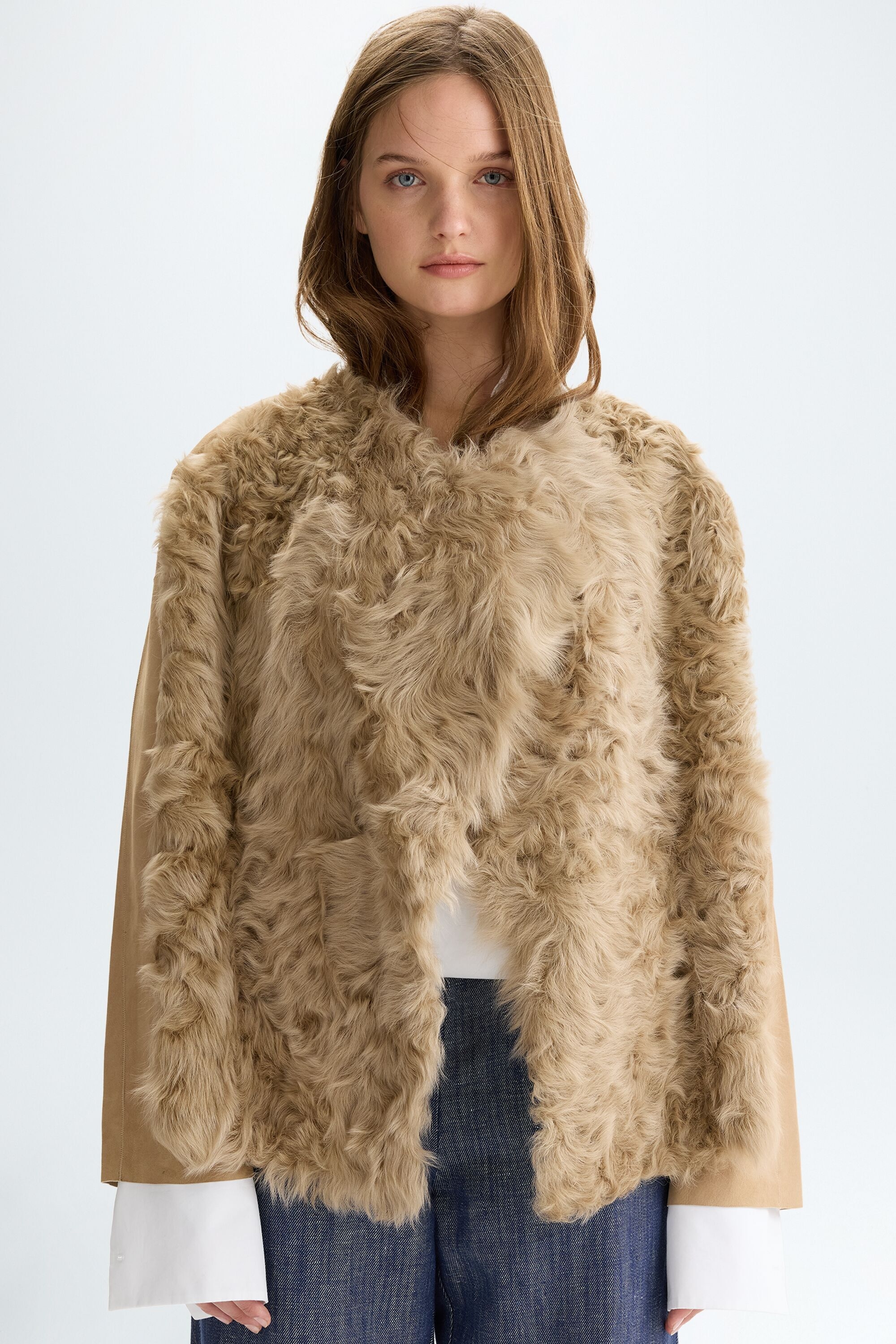 Lambskin suede fur reversible jacket
