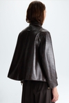 Faux-crocodile leather A-line jacket