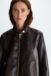 Faux-crocodile leather A-line jacket