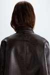 Faux-crocodile leather A-line jacket