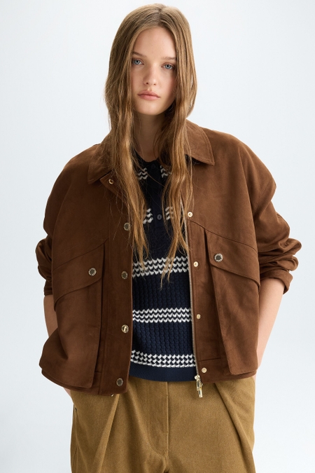 FAUX-SUEDE STRAIGHT-FIT BIKER JACKET