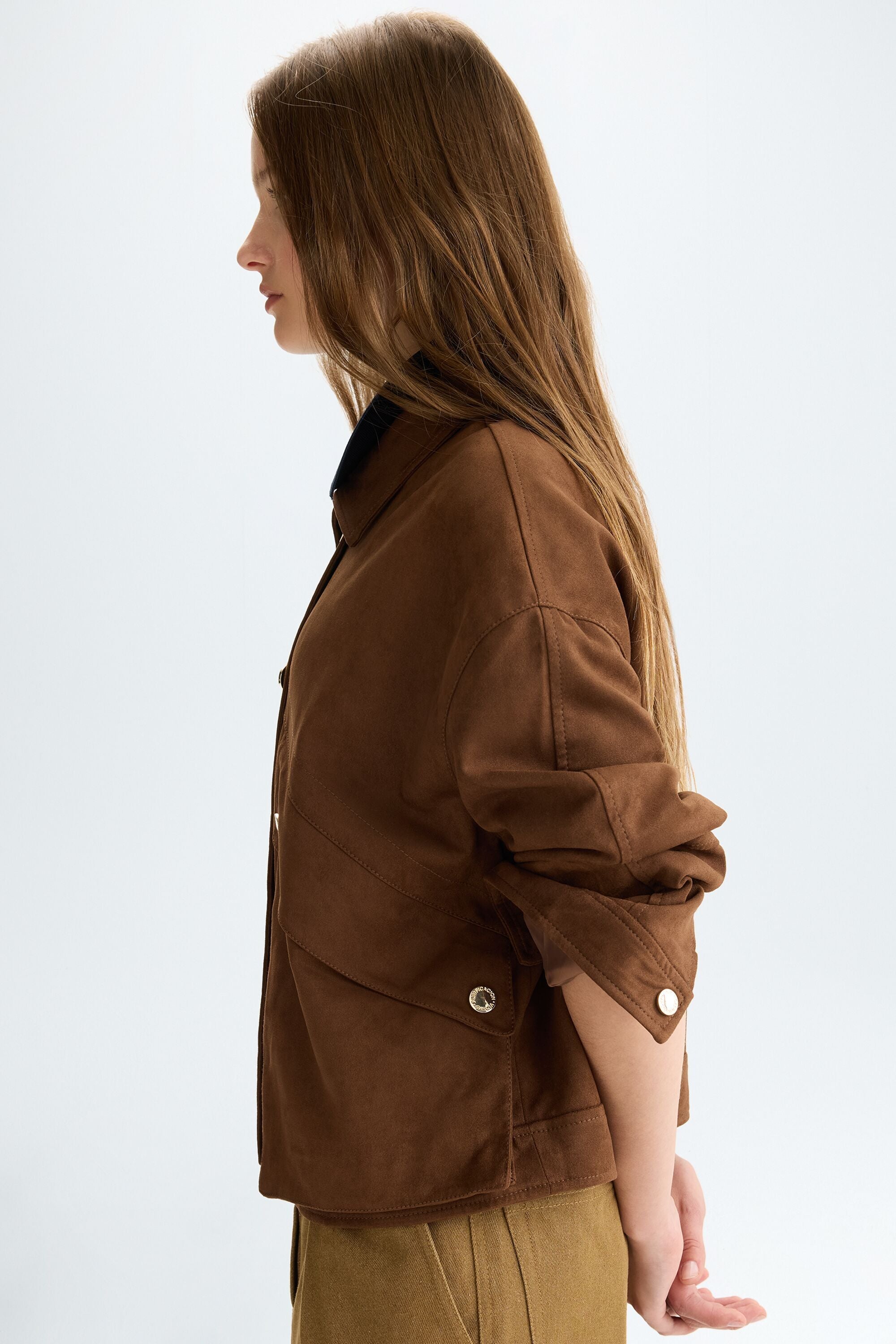 Faux-suede straight-fit biker jacket brown - Purificacion Garcia