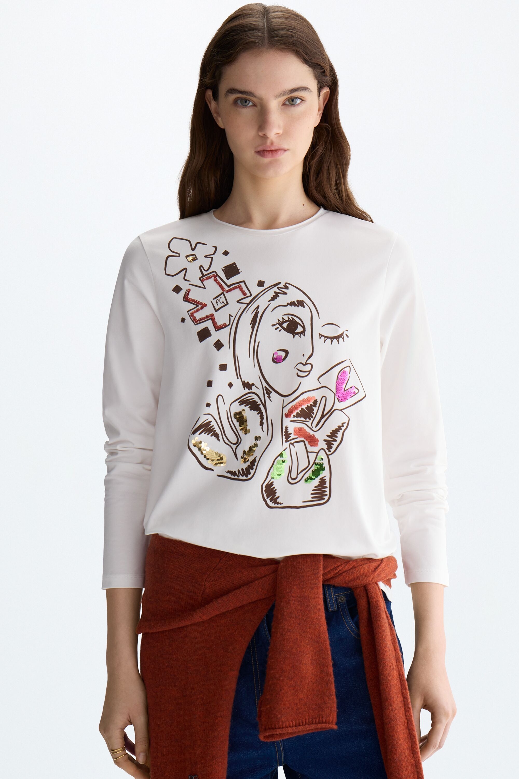 Sequinned print jersey t-shirt