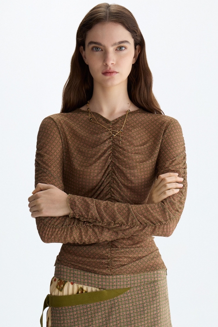 PRINT TULLE FITTED T-SHIRT