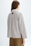 Striped fleece oversize polo-collared sweatshirt