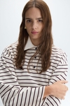 Striped fleece oversize polo-collared sweatshirt