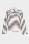 Striped fleece oversize polo-collared sweatshirt