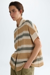 Striped pointelle knit oversize polo shirt