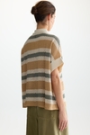 Striped pointelle knit oversize polo shirt