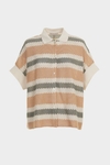 Striped pointelle knit oversize polo shirt