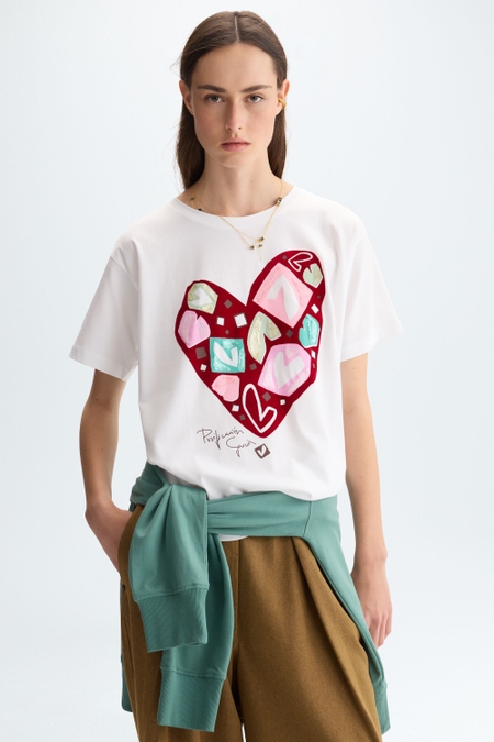 HEART PRINT JERSEY T-SHIRT