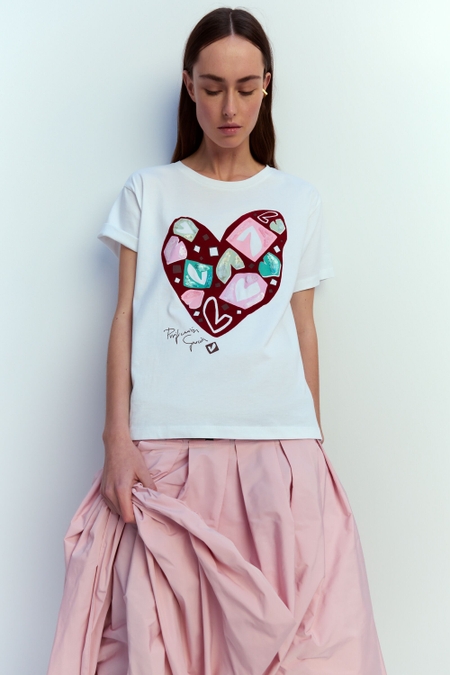 HEART PRINT JERSEY T-SHIRT