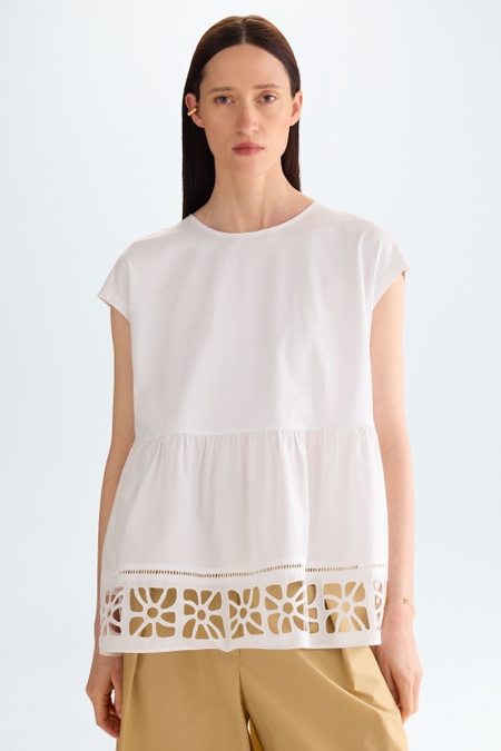 FLORAL CUT-OUT POPLIN A-LINE BLOUSE