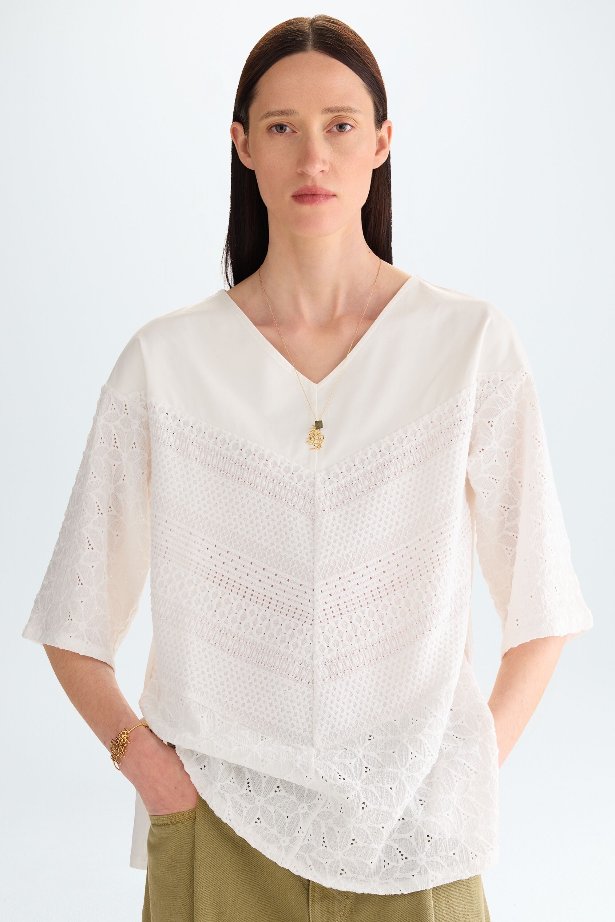 Cotton jersey oversize top with lace