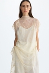 Embroidered tulle straight-fit long t-shirt