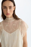 Embroidered tulle straight-fit long t-shirt