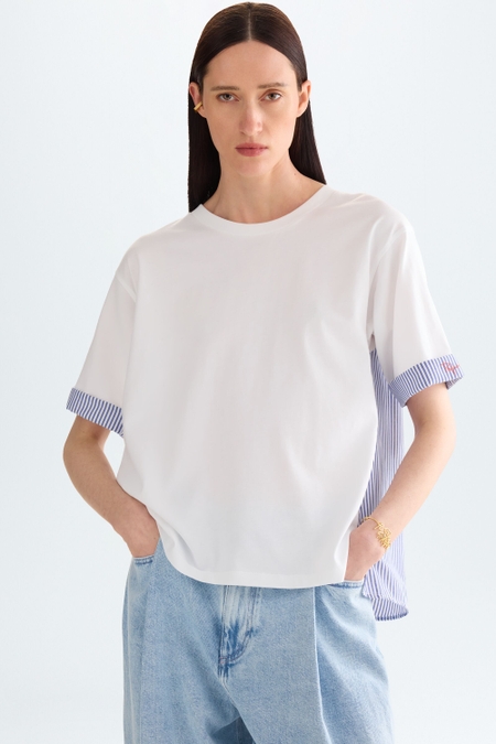 JERSEY STRIPED POPLIN A-LINE T-SHIRT
