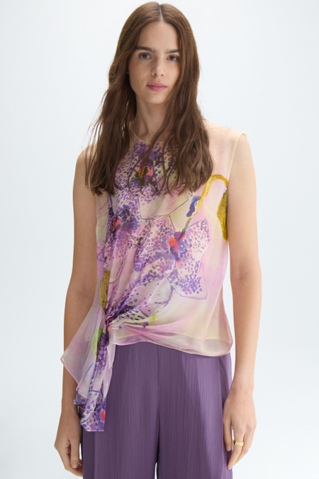 DRAPED PRINT FITTED T-SHIRT