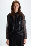 Sequinned mesh oversize double t-shirt