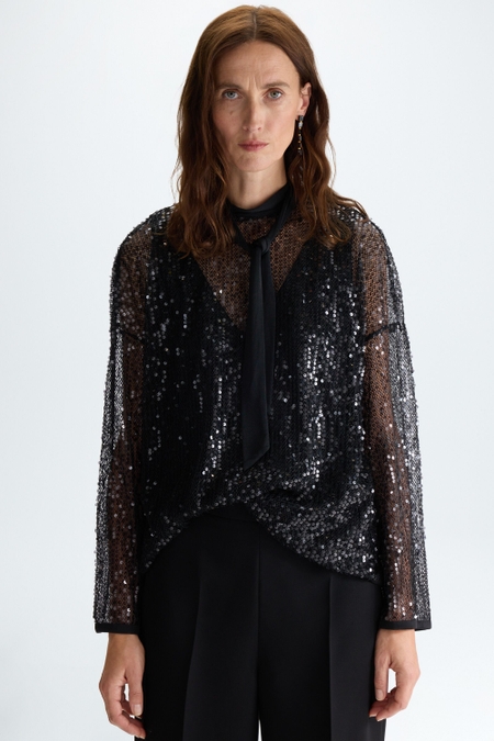SEQUINNED MESH OVERSIZE DOUBLE T-SHIRT