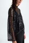 Sequinned mesh oversize double t-shirt