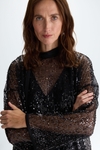 Sequinned mesh oversize double t-shirt