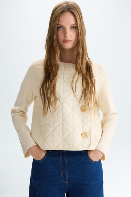 ORIGAMI FAUX-LEATHER STRETCH-KNIT STRAIGHT-FIT JACKET