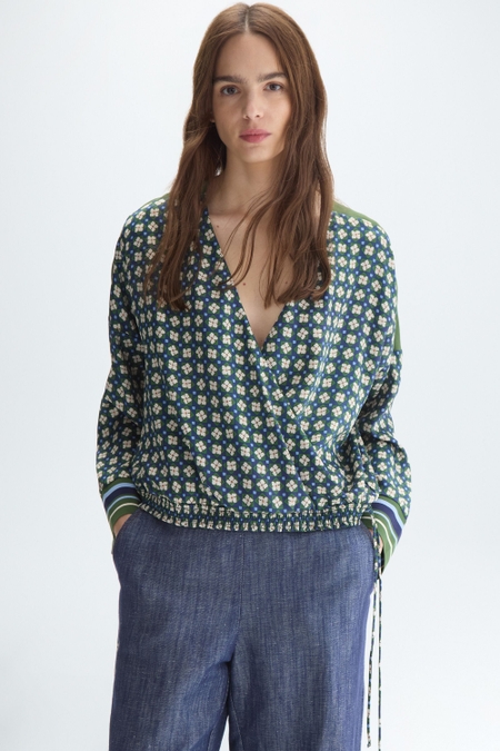 MARGACUBO PRINT TWILL WRAP OVERSIZE SHIRT