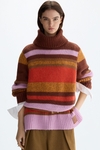 Turtleneck striped mohair oversize sweater