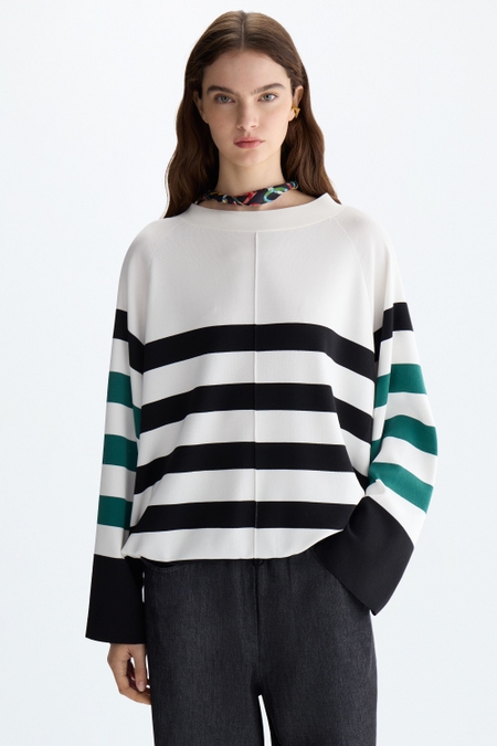 STRIPED STRETCH-KNIT OVERSIZE SWEATER