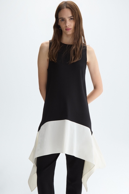 STRETCH-KNIT TAFFETA A-LINE LONG TOP