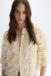 Fringed weave straight-fit short jacket