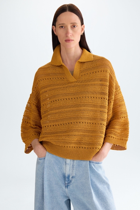 POINTELLE KNIT TAPE STRAIGHT-FIT SWEATER