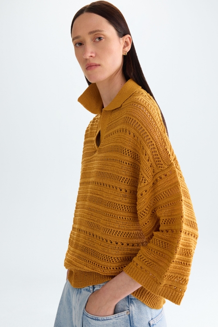 POINTELLE KNIT TAPE STRAIGHT-FIT SWEATER