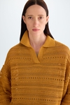 Pointelle knit tape straight-fit sweater