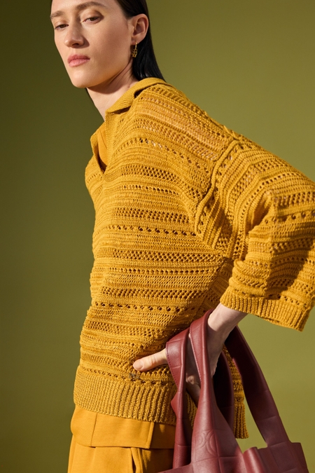 POINTELLE KNIT TAPE STRAIGHT-FIT SWEATER