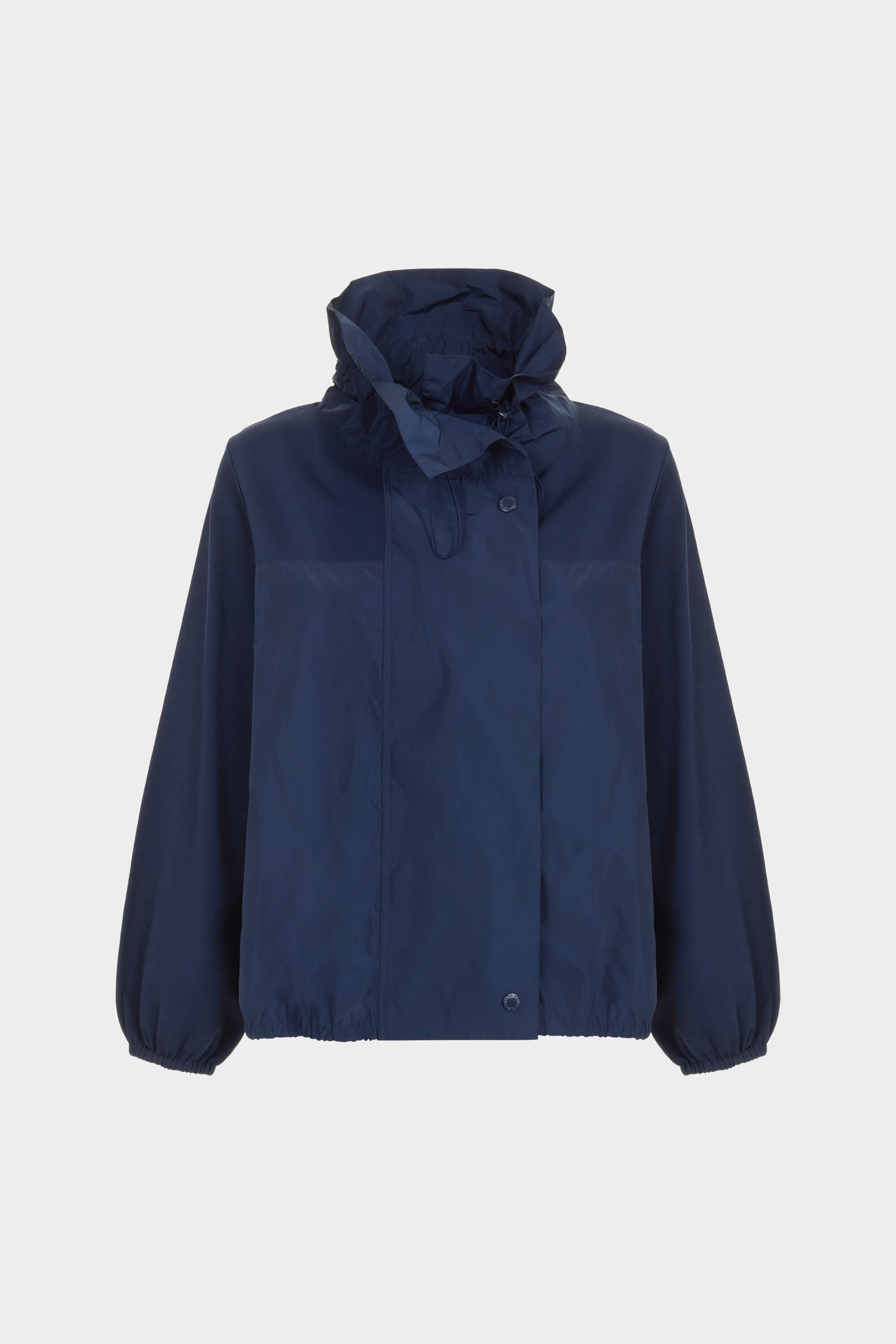 Stretch-knit technical A-line short jacket navy - Purificacion