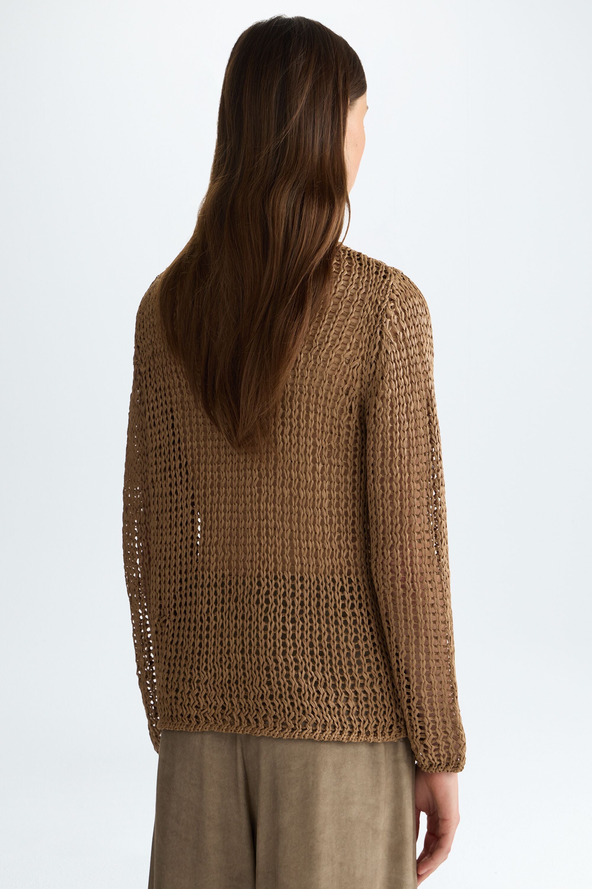 Paper tape straight-fit sweater tobacco brown - Purificacion