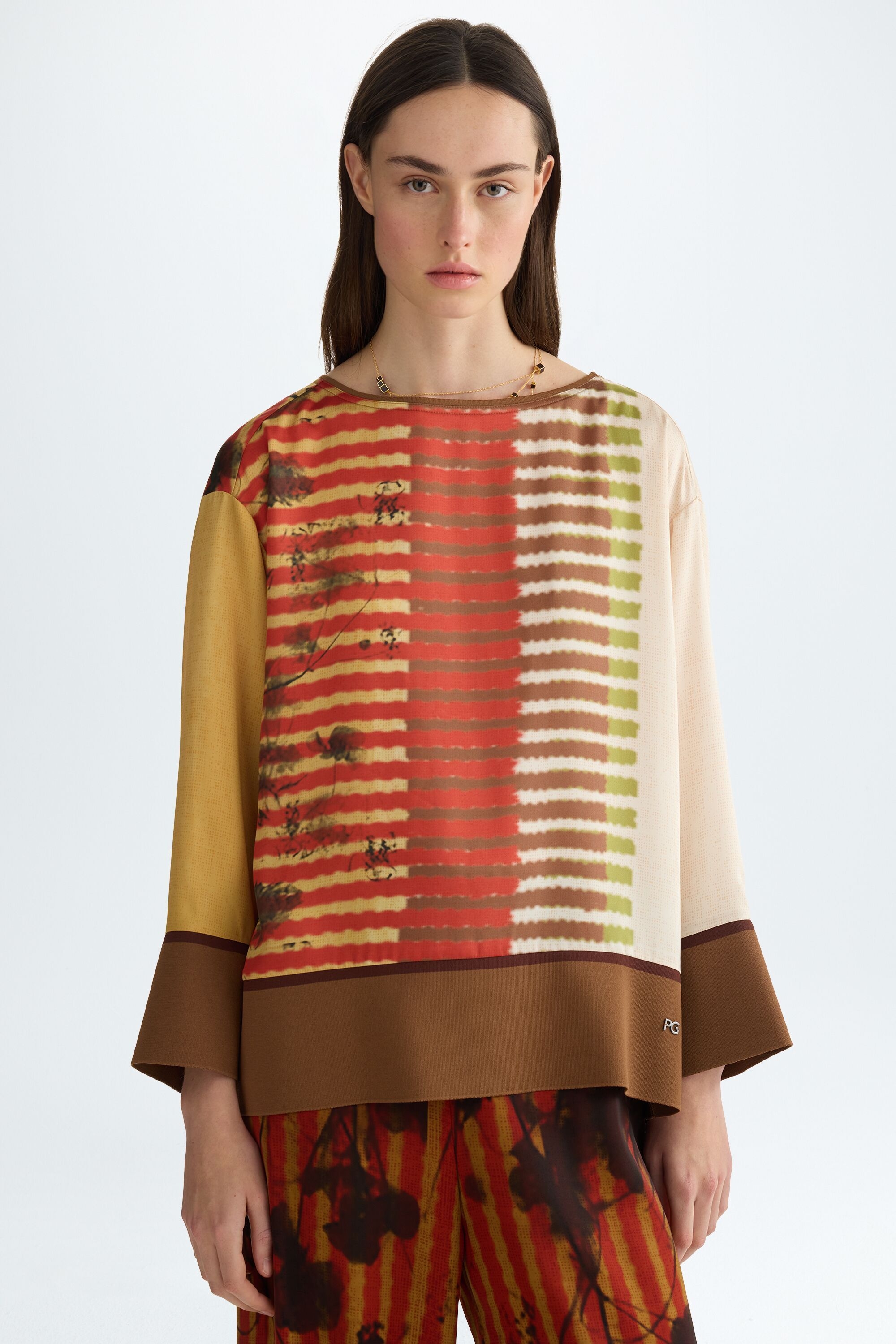 Print twill knit oversize sweater