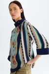 Print twill stretch knit oversize blouse